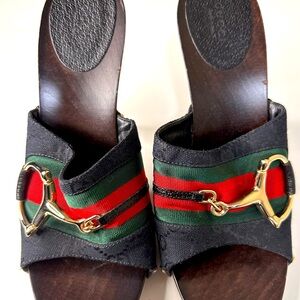 Black Gucci Horsebit Open toe slide Heels